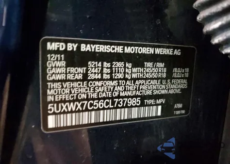 2012 BMW X3 xDrive35I из США, поврежденный, VIN 5UXWX7C56CL737985